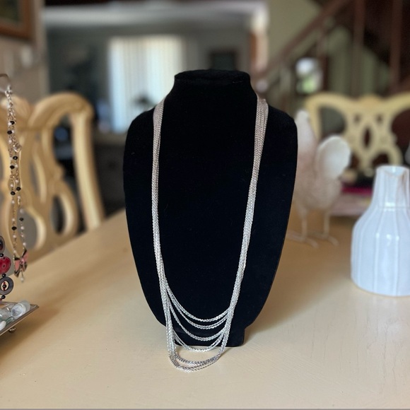 Silver Multi-Strand Layered Cable Chain Opera Necklace - Picture 6 of 6